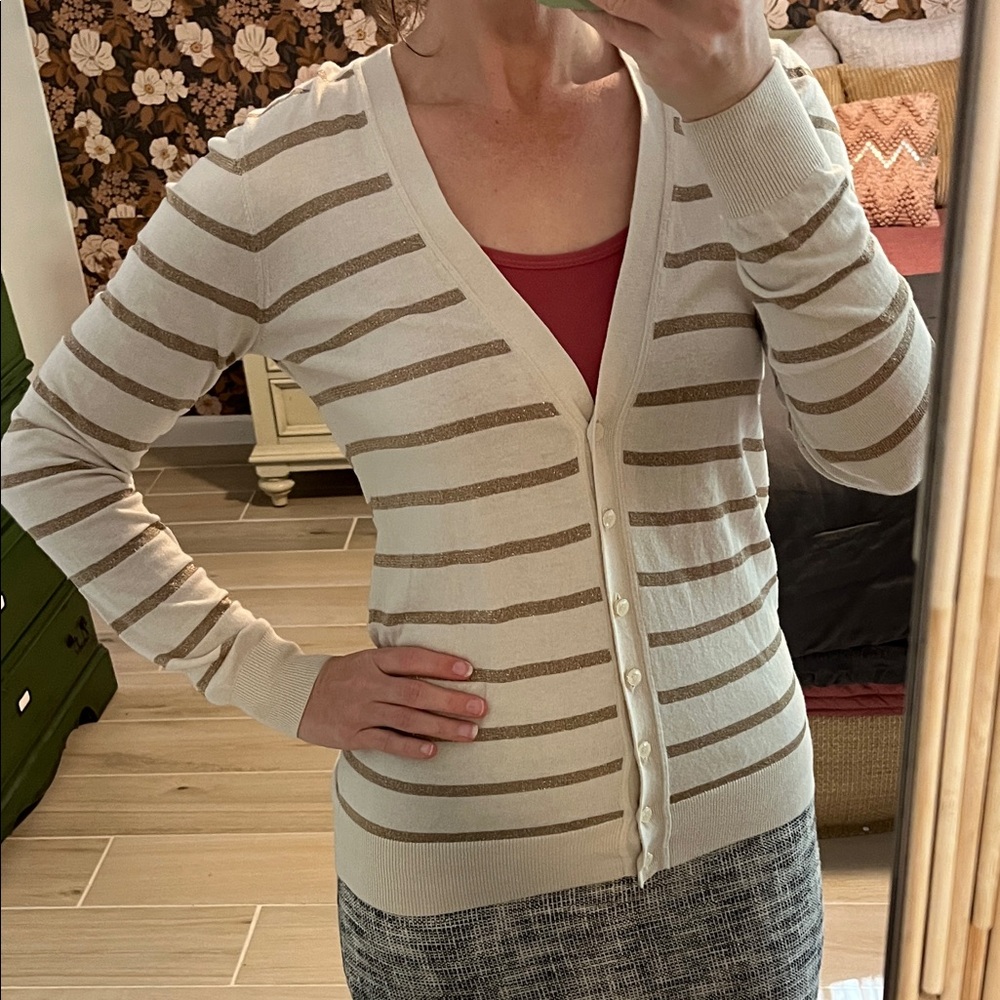 Ann Taylor Gold and Tan Striped Cardigan